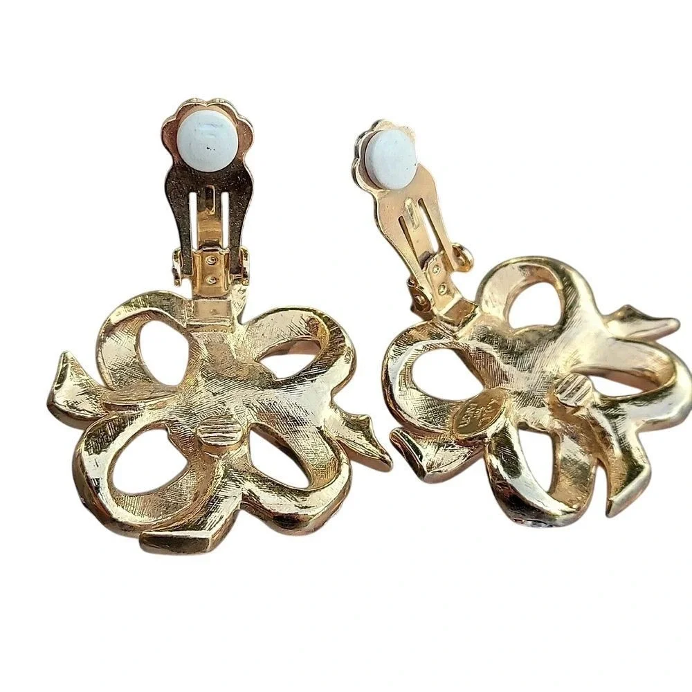 Vtg KJL for Avon‎ Runway Elegance GP Rhinestone Swirling Bow Earrings Exc - Picture 5 of 6